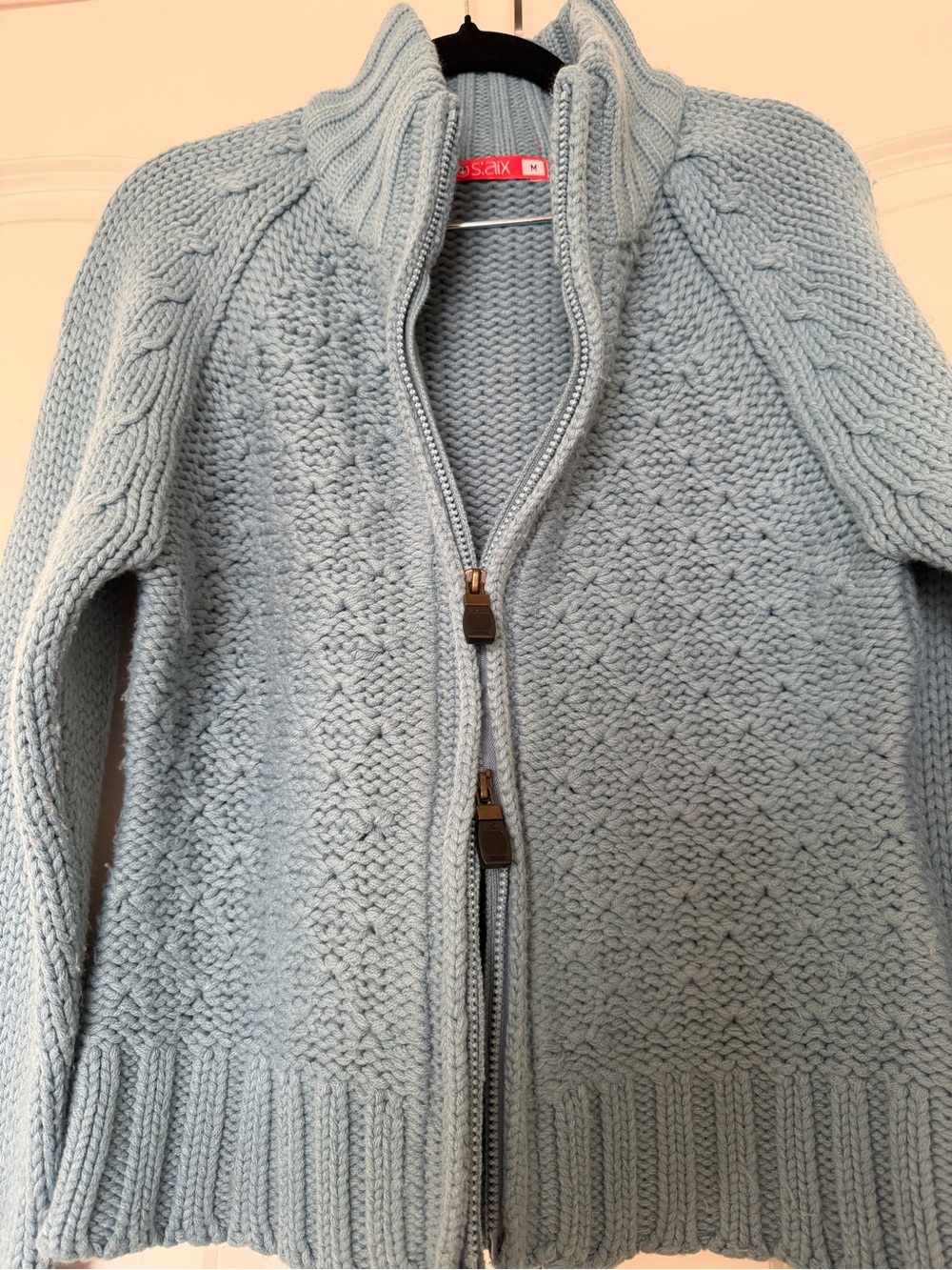 Women's Light Blue Zip-Front Knit Cardigan Sweater - Picture 4 of 6